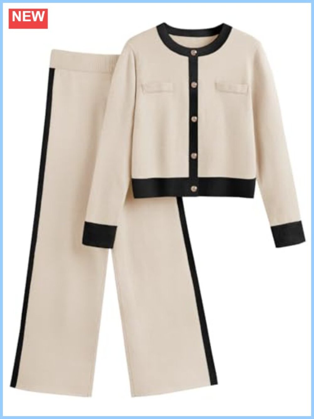 Womens Sweater Set Cropped Cardigan Wide Leg Pants Lounge